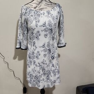 Floral White and Blue Dress